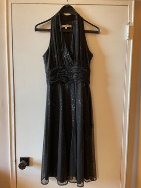 Evan Picone Black Halter Sequin Midi Dress